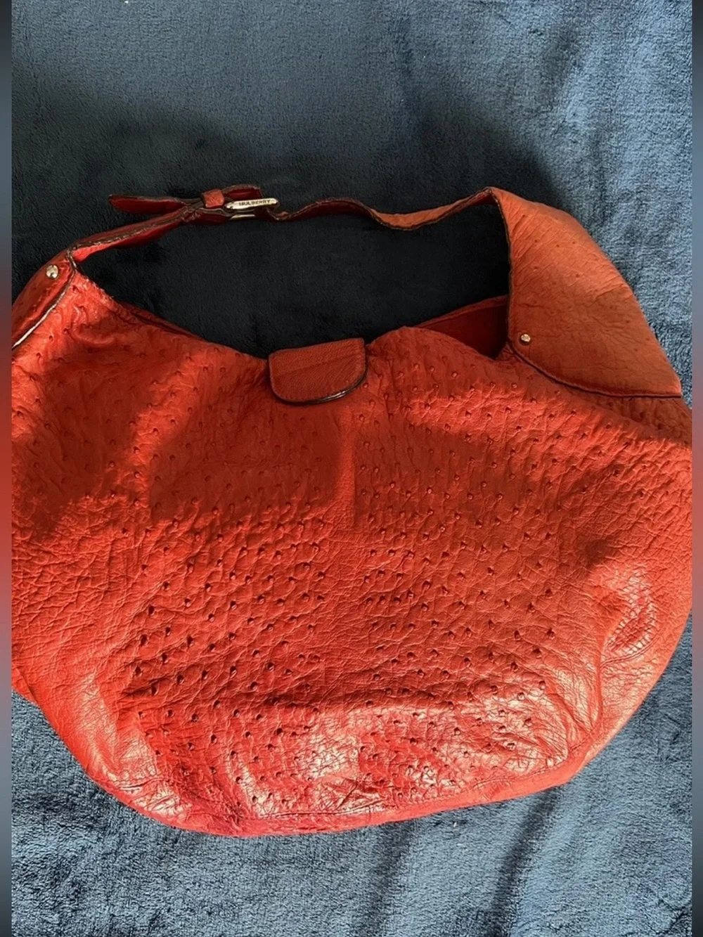 Mulberry Orange Ostrich-Effect Hobo with Gold Clasp